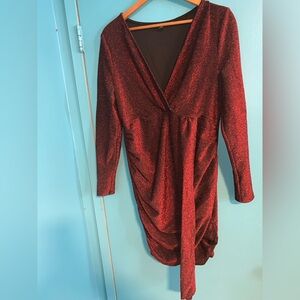 Elegant Sparkly Red Long Sleeve Mini Dress
